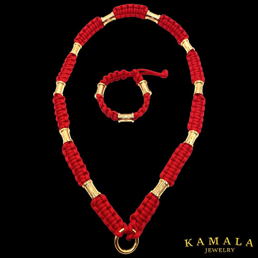 Madmax Halskette & Armband Set - Rot mit 1%er Hülsen in Gold