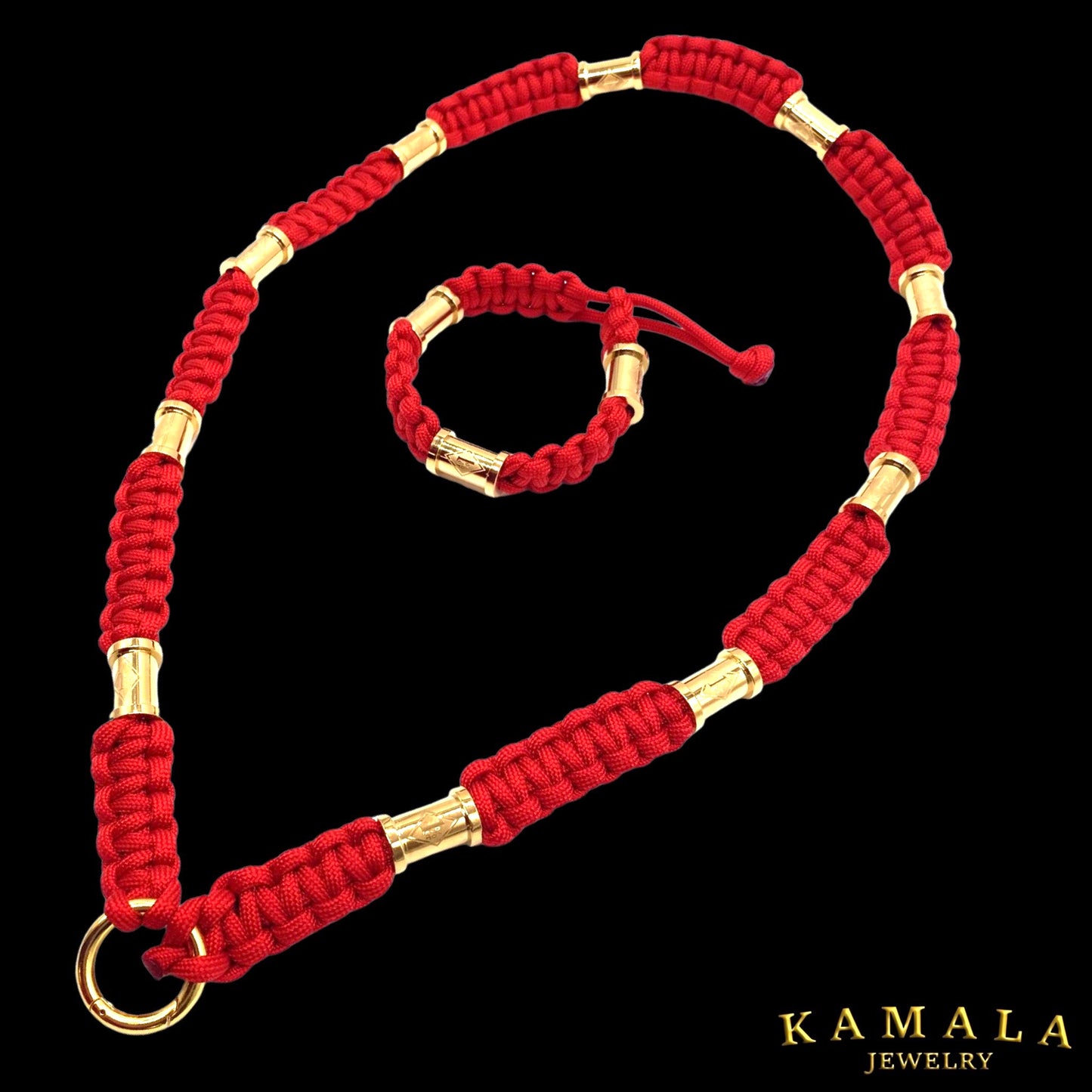 Madmax Halskette & Armband Set - Rot mit 1%er Hülsen in Gold