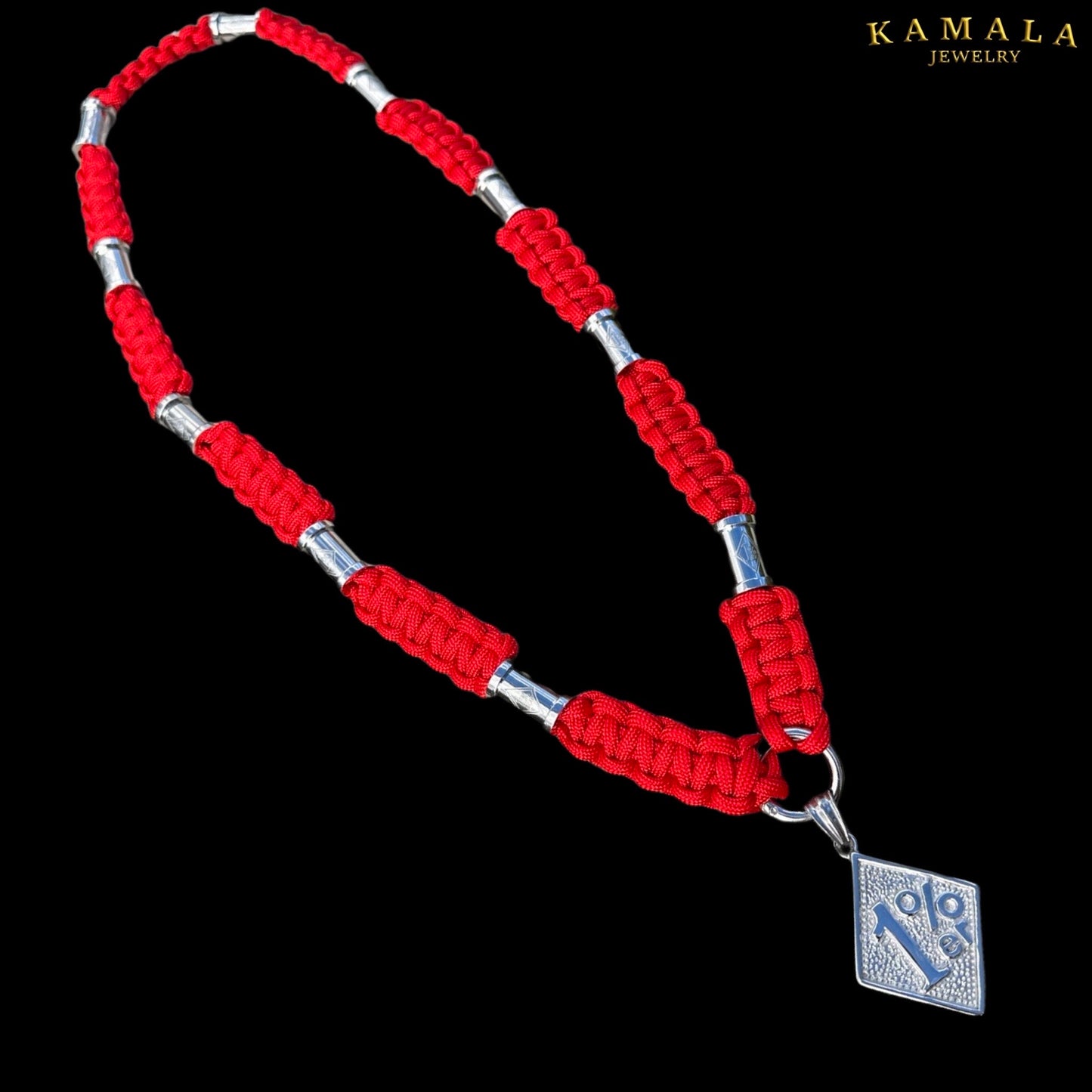 Madmax Halskette - Rot mit 1%er Hülsen in Silber