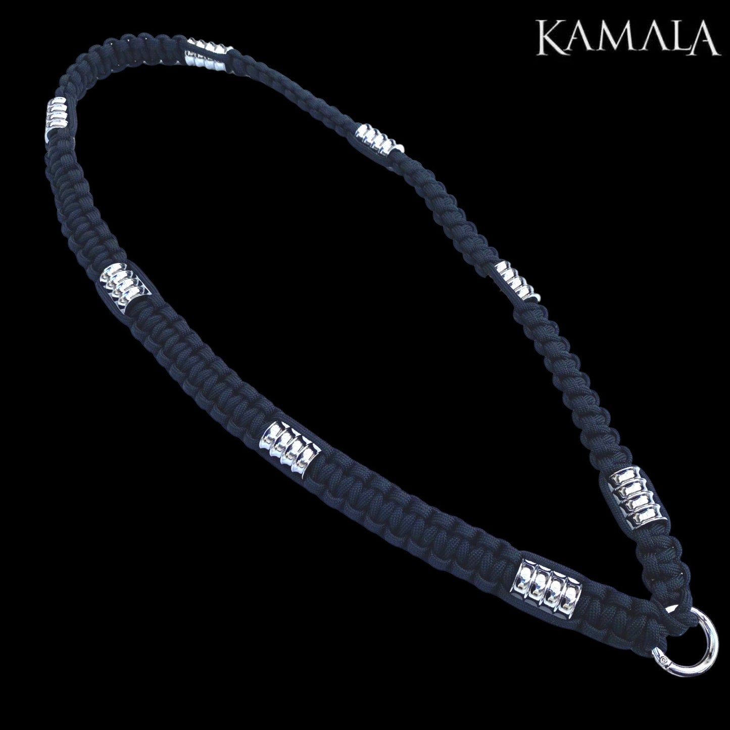 Madmax Halskette - Schwarz mit Grossen Perlen - Silber
