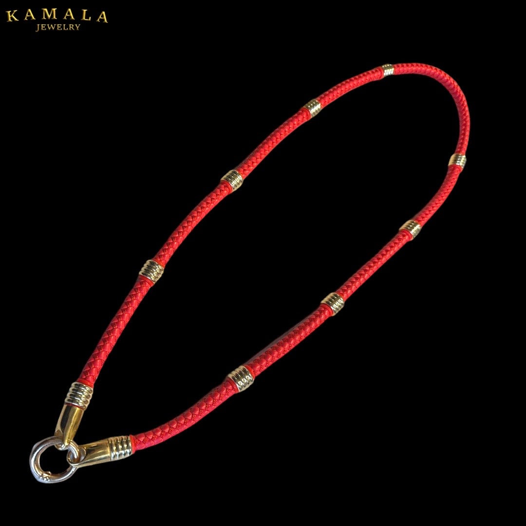 Rote Leder Halskette - Mit Kleine Goldene Hülsen
