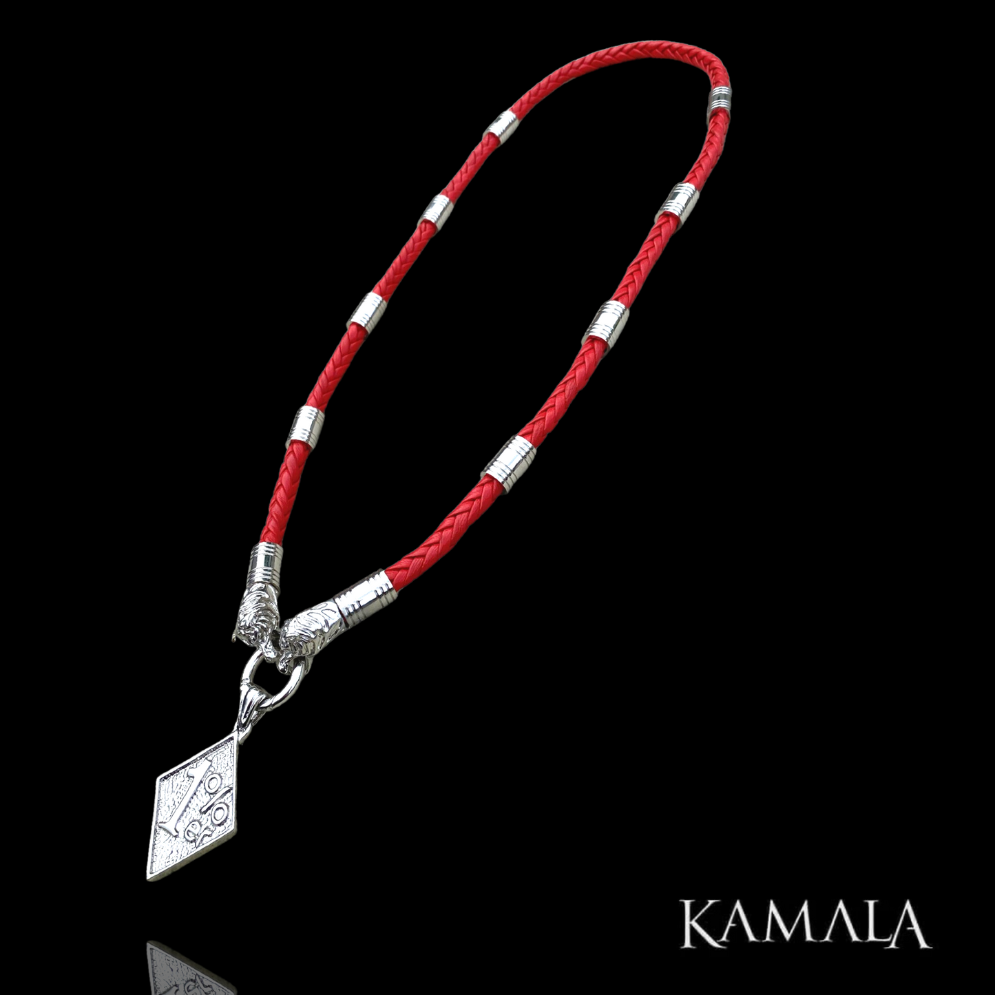 Special Edition ! Halskette aus Rotem Leder - Edelstahl & Löwen